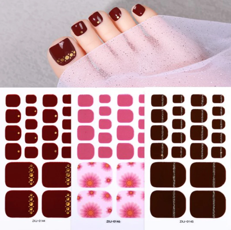 New Toe Nail Stickers Decals 3D Bronzing Full Cover Toenail Decorations Summer Waterproof Creative DIY Foot Nails Manicure Art