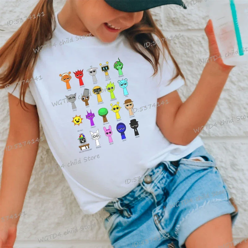 New Sprunki Kids T-shirt Cartoon Game Figure Printed Tops Tees Boys Girls Casual Short Sleeve Tshirt Summer Children's Clothing 2