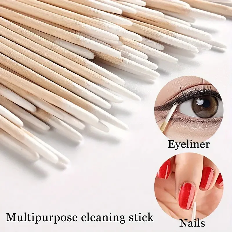 Manicure Scrubber Glue Tip Cotton Swab Stick Fine Wooden Stick Disposable Nail Groove Gap Cotton Cleaning 100/300/500pcs