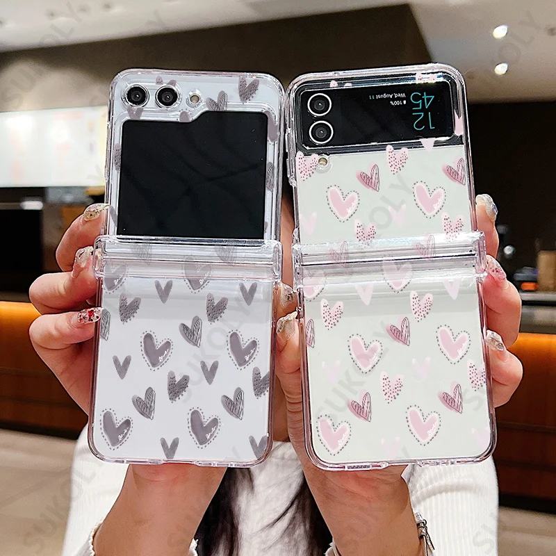 Per Samsung Galaxy Z Flip 5 4 3 Love Heart Cover Pieghevole Trasparente Per Samsung Galaxy Z Flip 5 Custodia Rigida Antiurto