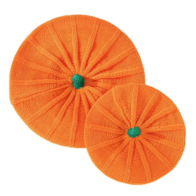 Halloween Decoration Pumpkin Beret Hat Autumn and Winter Parent-Child Knitted Hat Warm Belle Knit Halloween Party Hats