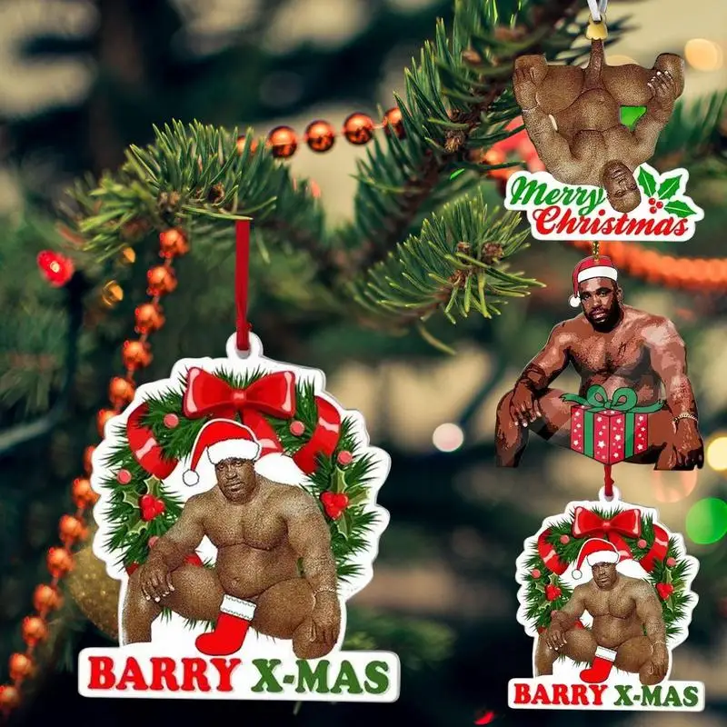 

2023 Wood Meme Ornament Funny Barry Santa Christmas Pendants Decorations for Christmas Trees Doors Windows for Parties