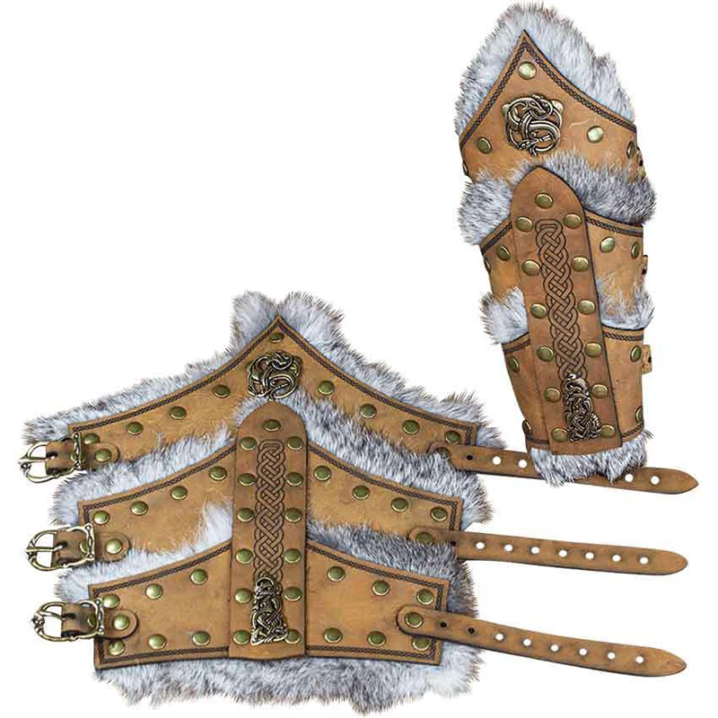 Sy Soul Young Viking Faux Fur Arm Warmer Bracers - Medieval Renaissance Costume Cuffs & Winter Hand Warmers
