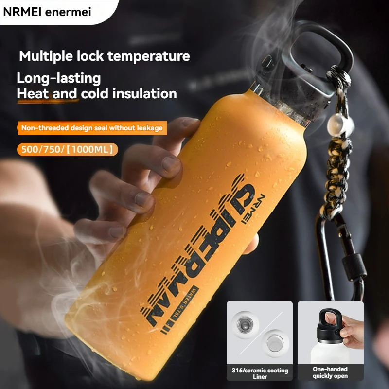 1.0L water Bottle Thermos Stainless Steel Vacuum Flask No Screw Lid coffee ice cup Keep Cold and Hot Drinkware Sport Insulated