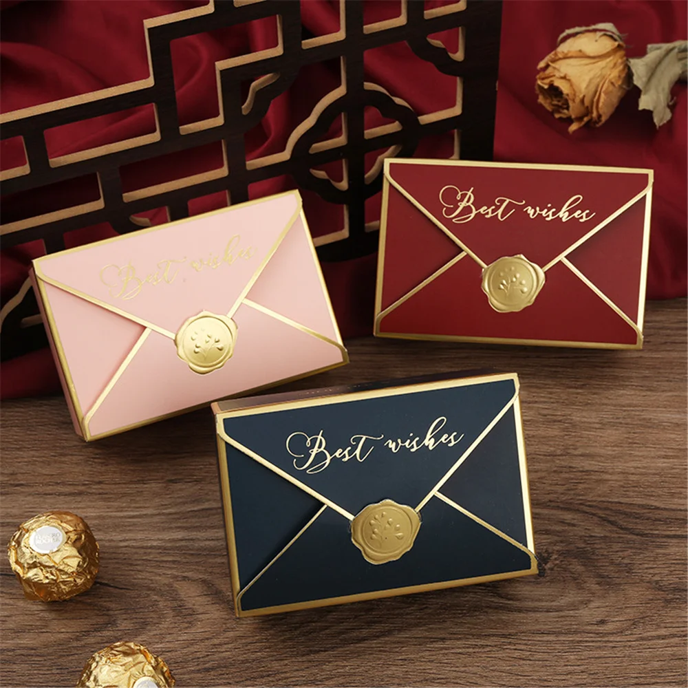 

50Pcs Lovely Gift Box Bags Creative Bronzing Packaging Envelope Shape Wedding Candy Bags Wedding Gift Packaging Party Favors