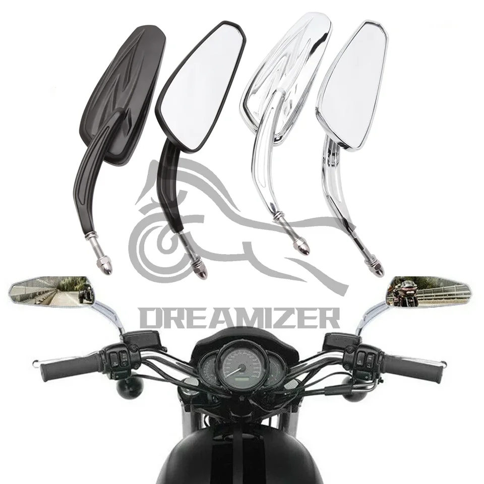 Espejos Retrovisores Cónicos Cromados Para Harley Davidson Softail Y Dyna - Par Izquierdo Y Derecho, Aluminio
