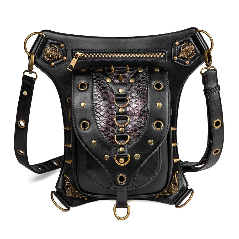 New Women's bag Euro American Punk Single Shoulder Messenger Bag Female Creative Rivet Outdoor Mobile Phone Waist Bag Fanny Pack