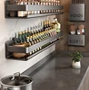 kitchen Stainless steel storage rack no punching bathroom wall shelf Seasoning bottle storage kitchen accessories organizer 5