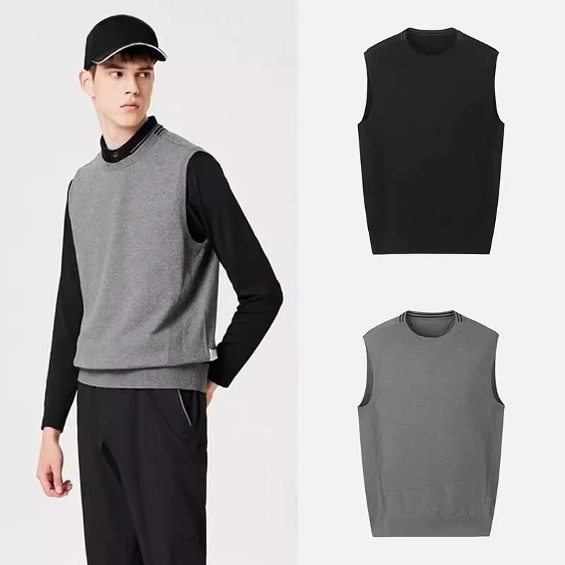 24 Autumn Men's Golf Clothing Round Neck Knitted Sleeveless Vest Top Casual Solid Color Versatile Fashionable Vest