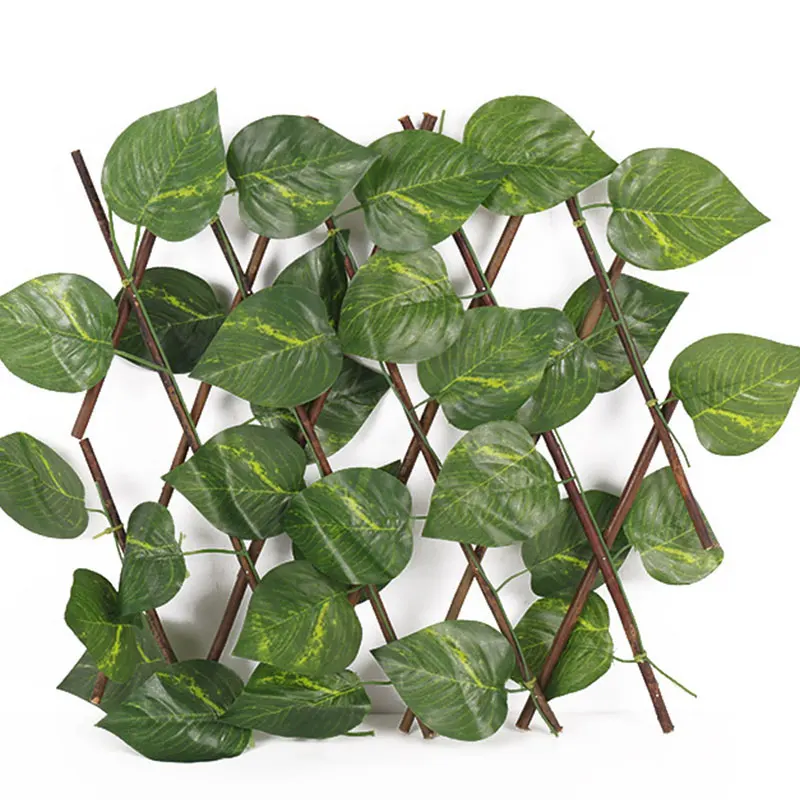Artificial Plants Mini Wooden Fence Telescopic Green Leaves Garden Fence Wall Guardrail Yard Blocking Mesh Grille Home Decor