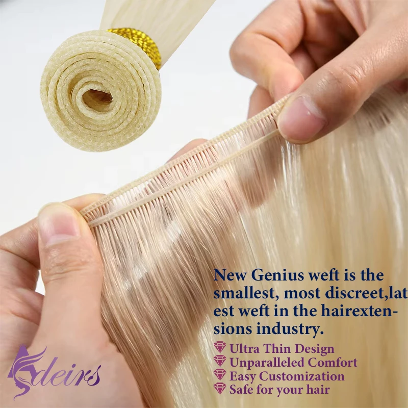 ADEIRS Capelli umani Genius Trame Estensioni Capelli Remy Doppia trama Capelli umani veri Fasci di tessitura naturale Nero Marrone Biondo - immagine 2