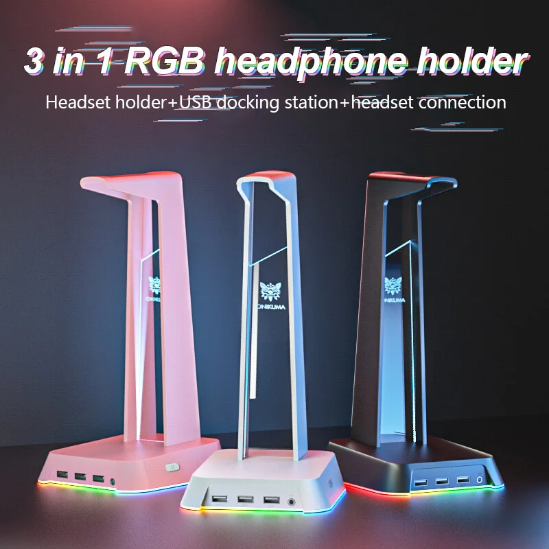 

Подставка для игровой гарнитуры с RGB-подсветкой, 3 USB-порта 7,1 мм