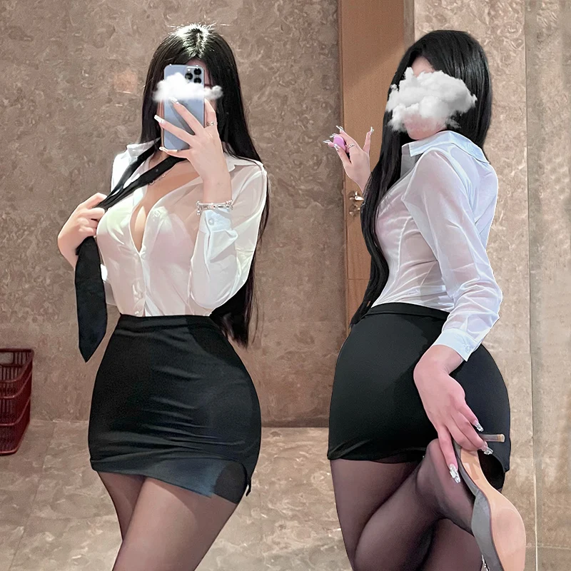 Women Lingerie Women Lingerie Set Women Cosplay Costume Sexy Secretary Cosplay Costumes Tie Top Miniskirt Roleplay Office Dresses Couple Game Outfit