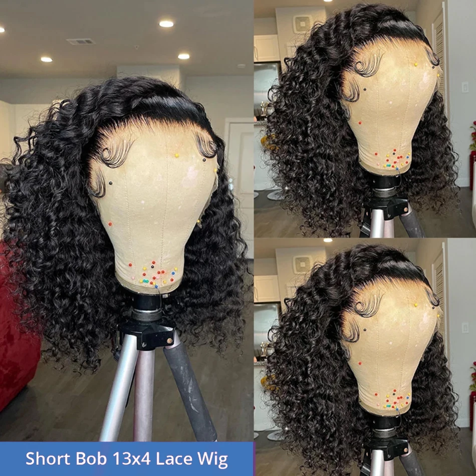 Deep Wave Short BOB Wigs Human Hair 13x4 Transparent Lace Wig PrePlucked Remy Front Lace Wig For Women Wigs Bleached Knots