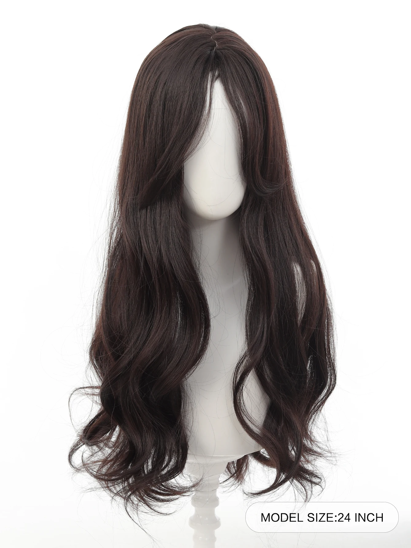 Synthetic Wavy Wig for Women with Bangs Brown Black Long Hair