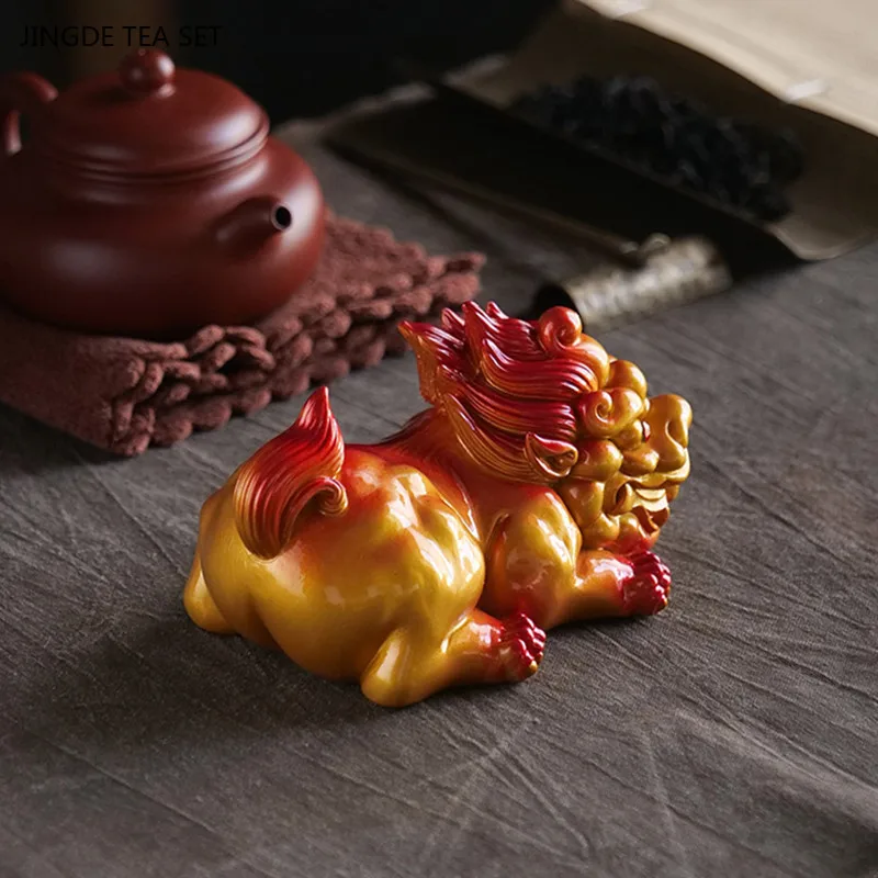 Creative Color-changing Zhaocai Tea Pet Resin Pixiu Feng Shui Decoration Tea Table Accessories Exquisite Tabletop Tea Decoration