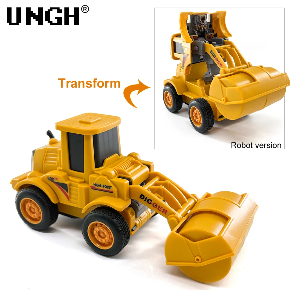 UNGH 10cm One-key Deform Car Diecast Transformation Excavator TrucK Model Toy for Children Boy Games Inertial Engineering Carbot hot wheels monster truck Diecasts & Toy Vehicles