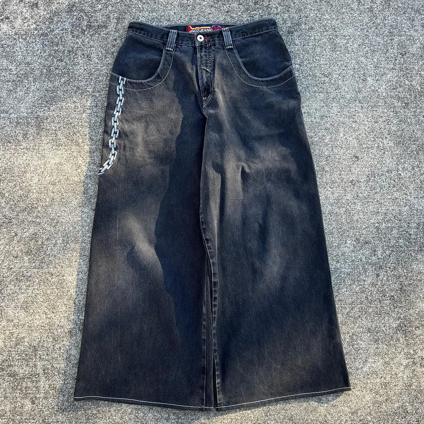 JNCO New Jeans Harajuku Retro Hip Hop Letter Embroidery Baggy Jeans Black Denim Pants Men Street Gothic Wide Trousers Streetwear