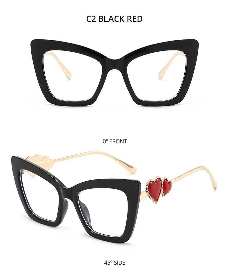 Übergroße Cat Eye Herz Anti Blaues Licht Brille Frauen Vintage Gradient Lens Computer Gaming – Detail 8