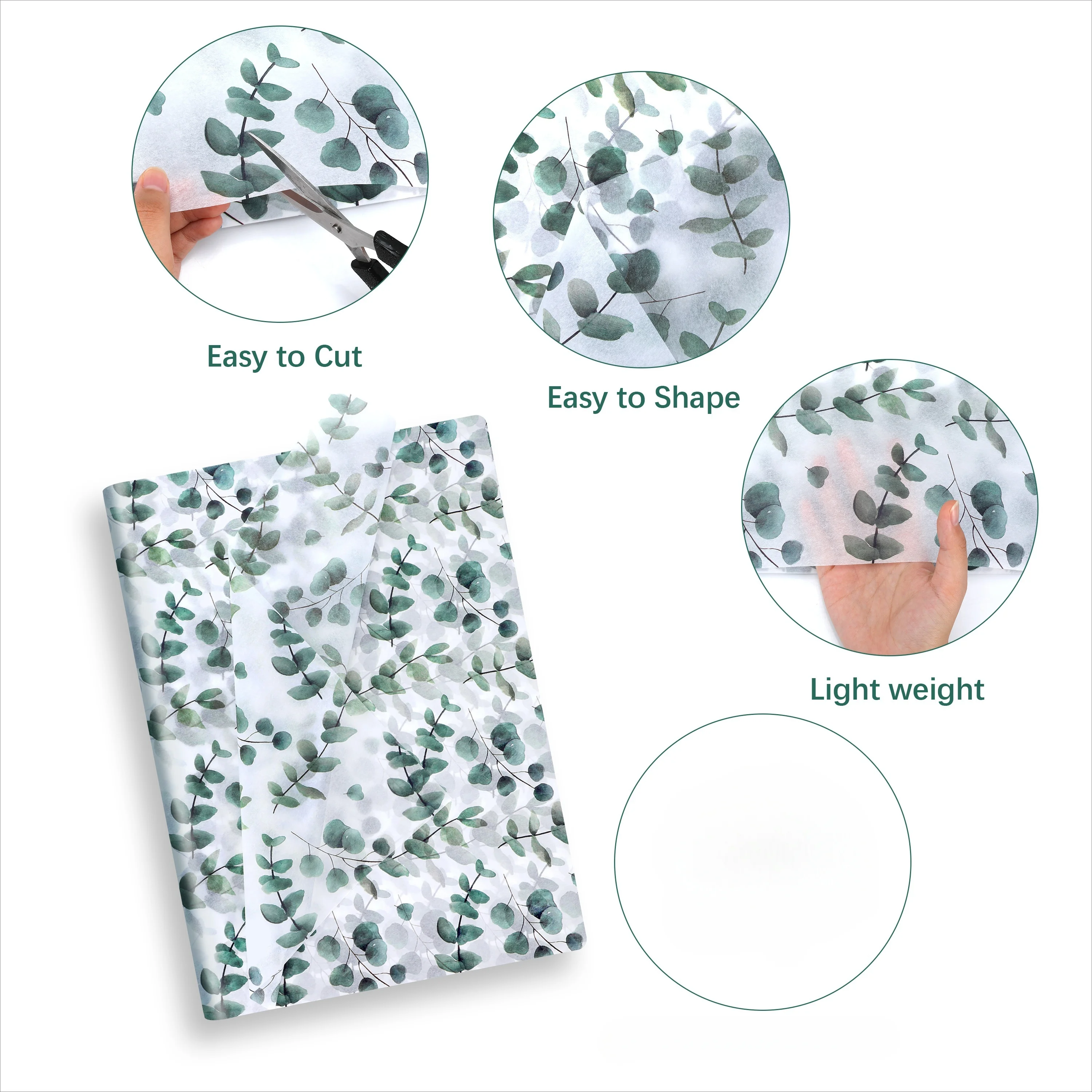 30/10pcs eucalyptus & snow pear tissue paper 35x50 cm green leaf design for gift wrapping party favors birthdays weddings