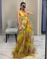 Mode femme printemps automne nouvelle maille imprimé fleuri belle robe de soirée dames robe licou INS vacances robe longue décontractée 4