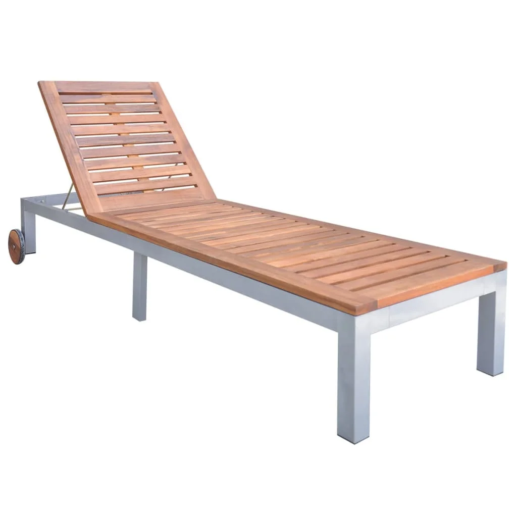 Outdoor Patio Garden Sun Lounger Lounge Chairs Pool Outside Decor Solid Acacia Wood