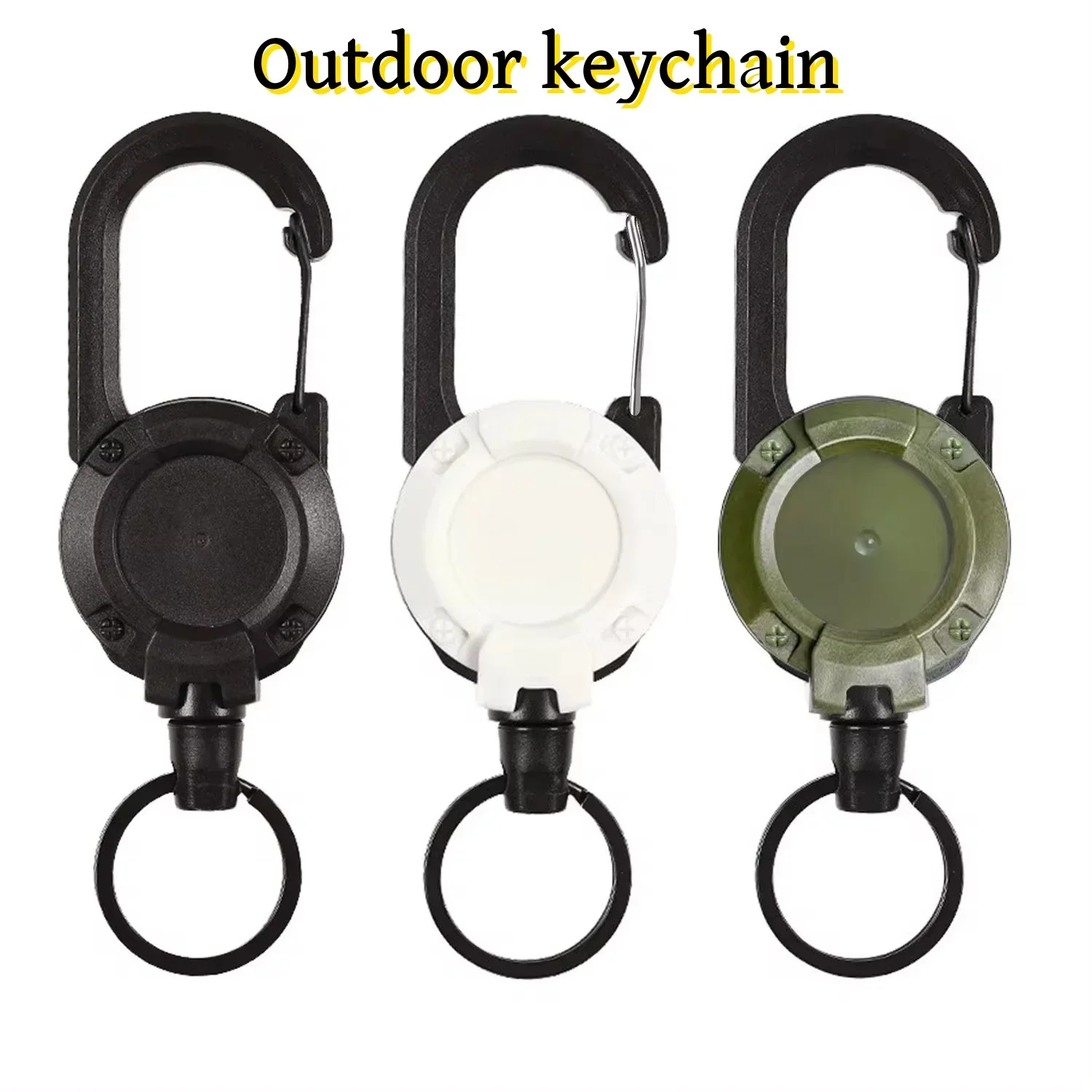 Retractable Key Chain 1pcs Heavy Duty Retractable Pull Badges ID Reel Carabiner Steel Wire Rope Buckle Key Holder Outdoor