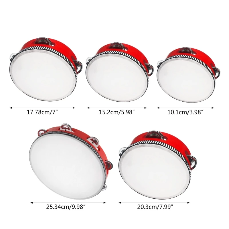 Wooden Hand Held Drum Bells Tamborine with Metal Drum Percussion Toy