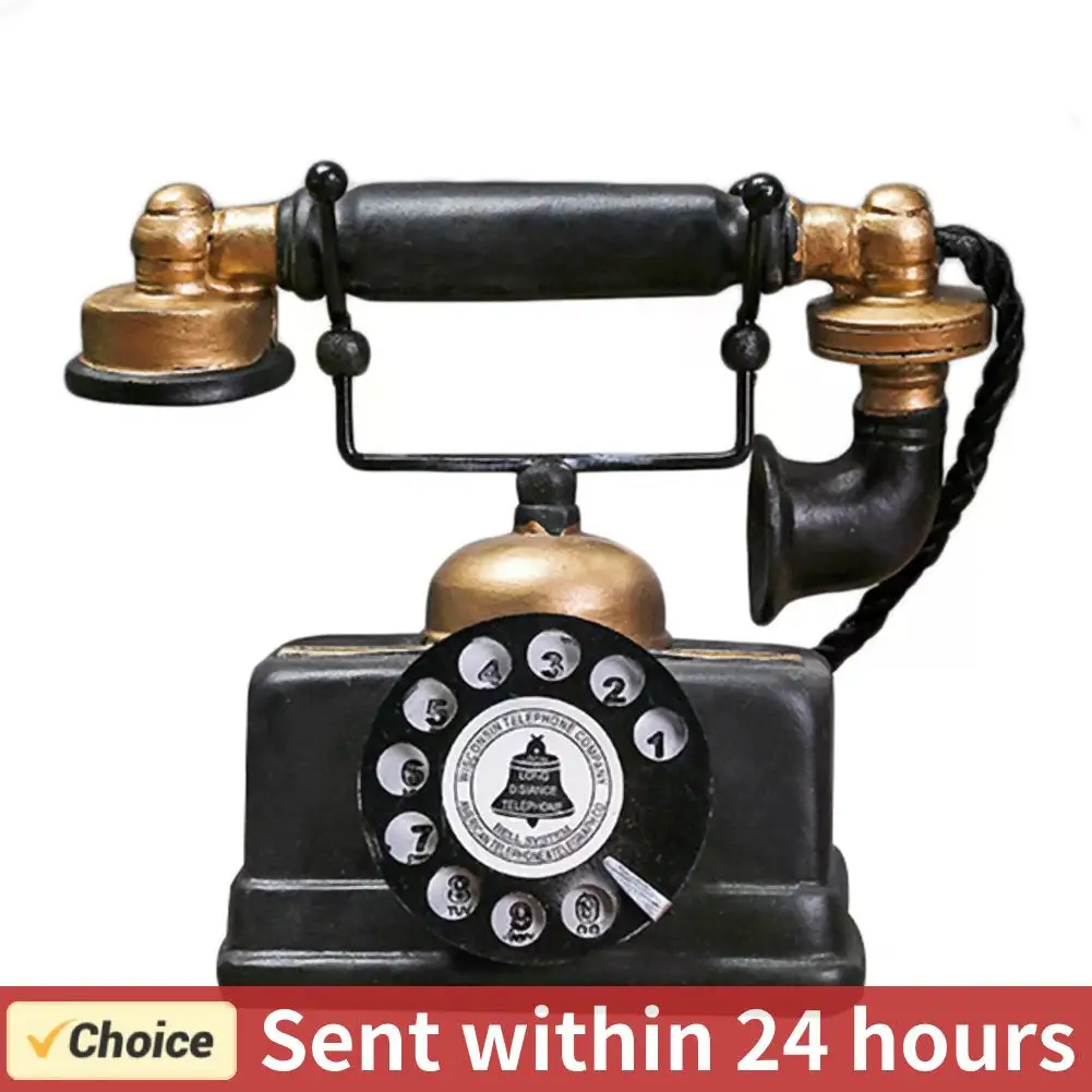 Vintage Telephone Model Antique Desktop Ornament Craft Bar Home Decoration Gift Exquisite Workmanship Simple Atmosphere