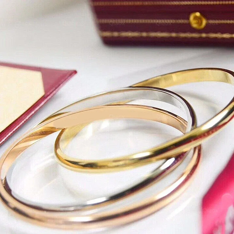 Classic Brand Jewelry 925 Sterling Silver Three Ring Bracelet Women's Fashion Temperament Exquisite Luxury Party Couple Gift