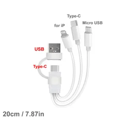 Universal 3 - in - 1 Short Charging Cable with PD USB - C (A C to 3 in 1 - 20cm)