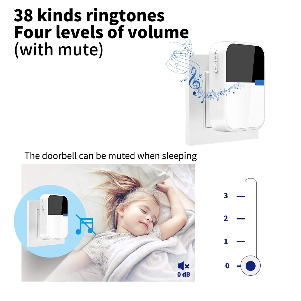 Outdoor Wireless Doorbell Waterproof Kinetic jingle bell NO Need Required Battery Acrylic Button chimes Ring Door bell