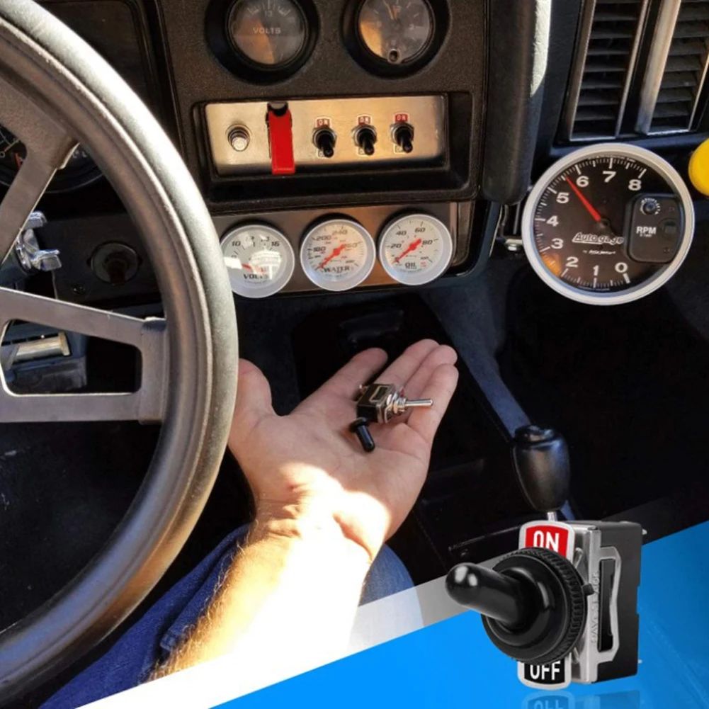 Rocker Switch Metal Car Boat On Off 12V Toggle Flick Switch Heavy Duty with Waterproof Cover Auto Toggle Switch SPST Terminal