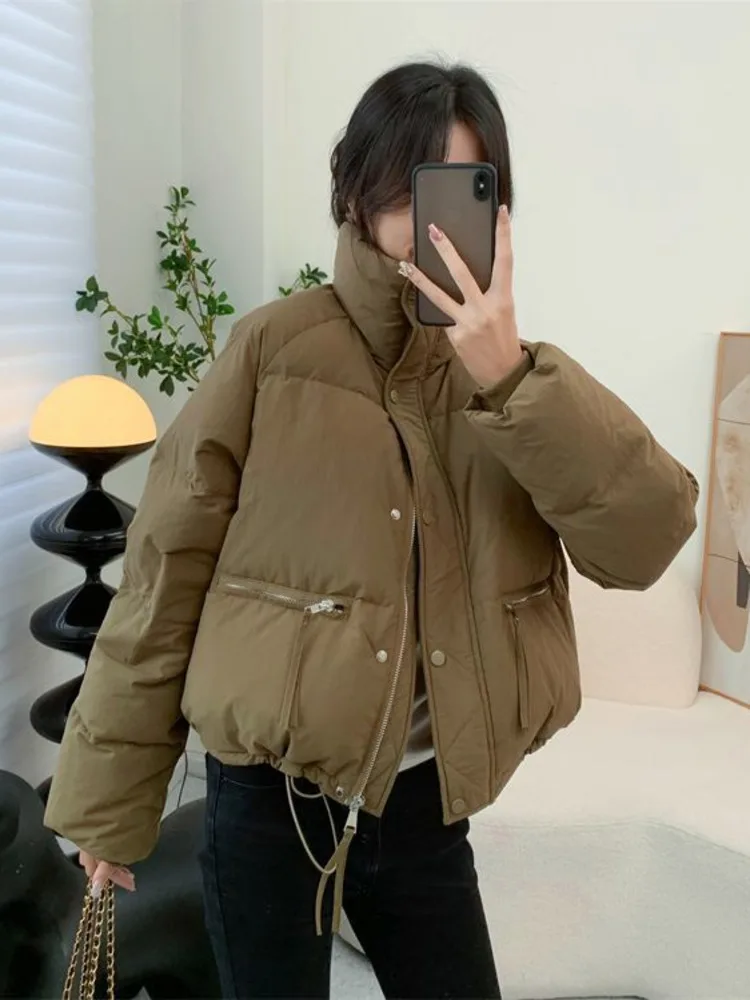 

Women's Zipper Coats Solid Color Clothes Elegant Harajuku Long Sleeve Clothes Thickened Simple Outerwear Autumn Winter New