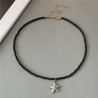 4 Colors Fashion Starfish Choker Necklace for Men Women White Black Blue Colorful Rice Beads Gift for Friend  Short Collar - Image 3