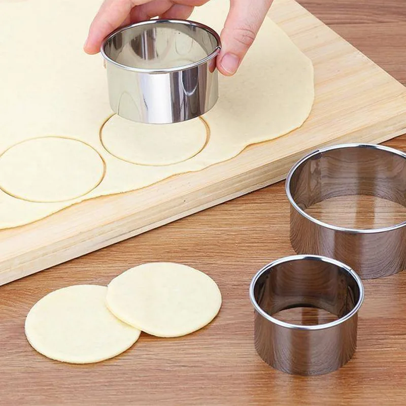 3Pcs/Set Stainless Stee Round Dough Cutter DIY Dumplings Skin Mold Flower Shaped Cookie Pastry Maker Biscuit Circle Ring Mould dough cutter cookie cutters dumpling maker