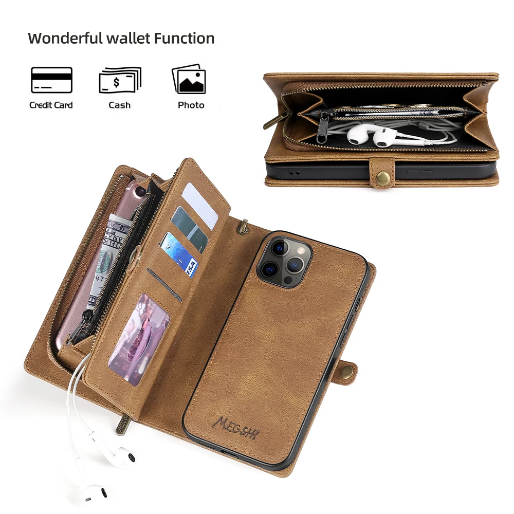 Tragbare Handyhülle aus PU-Leder, geeignet für iPhone, Geldbörse, Mode, 6, 6S, 7, 8 Plus, X, XS, Poly, XS Max, SE2020, 11,_voghion.com