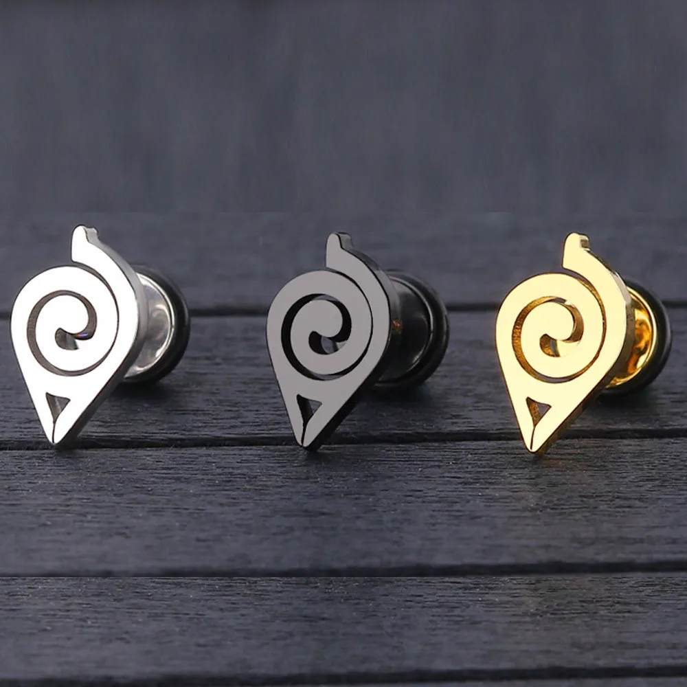

Hot Selling Fashion Titanium Round Cake Stud Earrings For Men Women Naruto Earings Stainless Steel Jewelry Gift