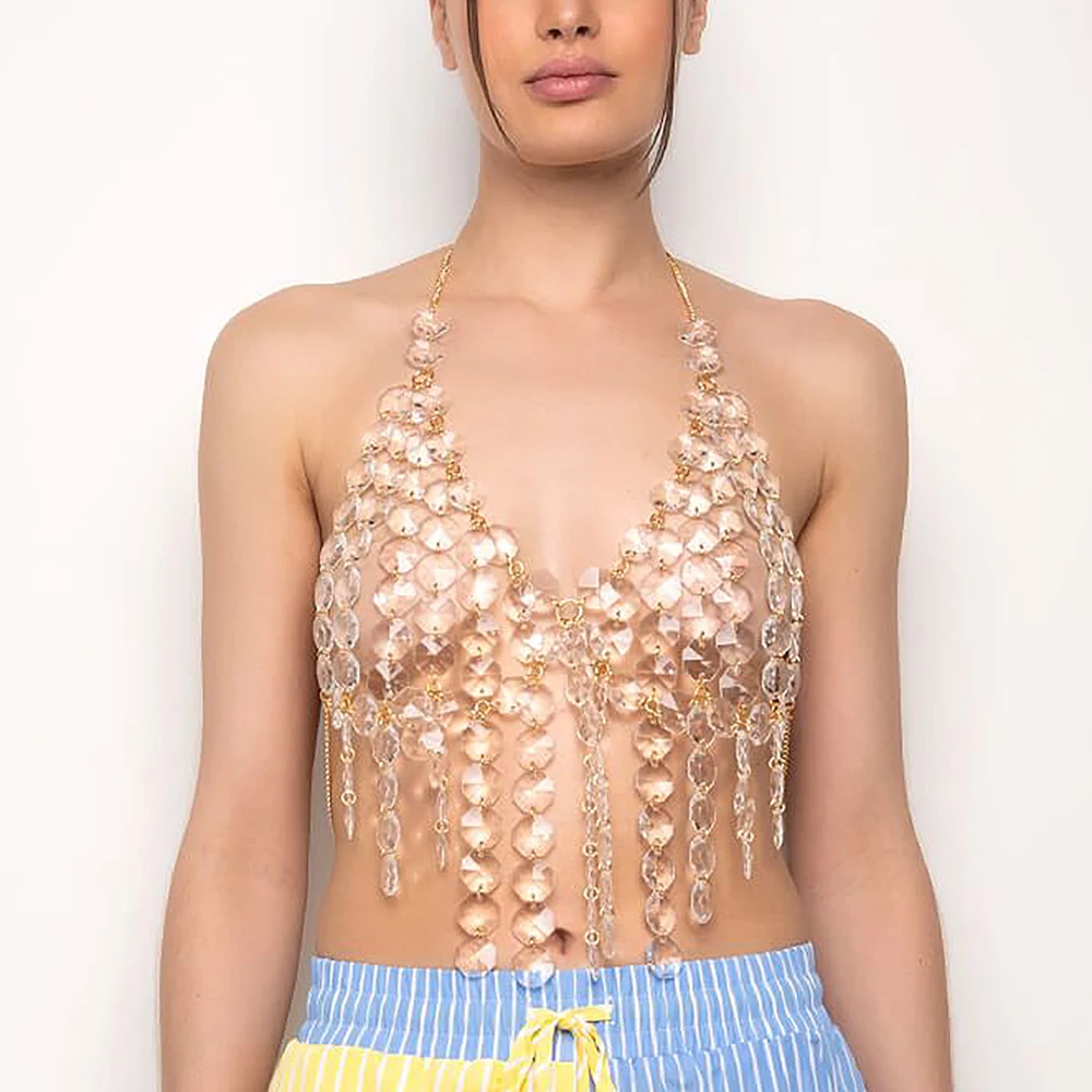 

Acrylic Decoration Body Chain Women's Sexy Chest Bra Chain Gothic Backless Sling Top Chain Fashion Nightclub Dj Body Jewelry