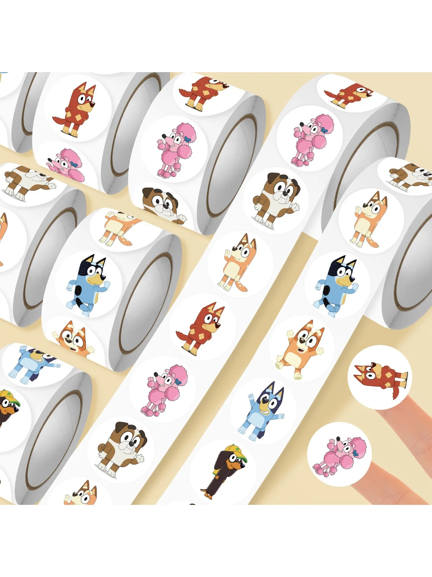 Bluey 500 Lenzuola/rotolo Bluey Bingo Famiglia Timbro Adesivi Simpatico Cartone Animato Anime Adesivi Rotondi Fai Da Te Decorazione Diario Album Etichette