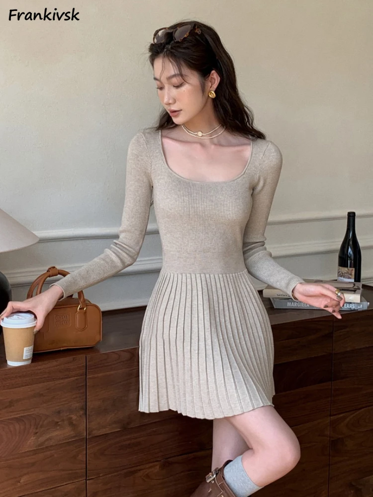 

Dresses Women Autumn All-match Slim Hotsweet Korean Style Long Sleeve High Street Simple Cozy Sexy Mini Fashion Office Lady Chic