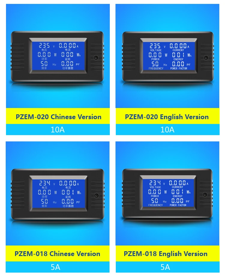 PZEM-022 English Ver. AC Digital Multi-Functional Power Monitor LCD Display AC 8