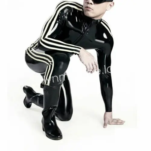

100%Latex Rubber Black Catsuit Uniform set Suit BodySuit Full Cover 0.4mm S-XXL