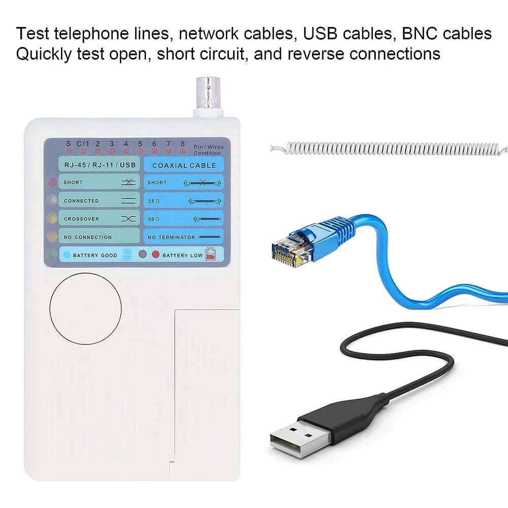 전문가용 다기능 4 in 1 네트워크 케이블 테스터 RJ45/RJ11/USB/BNC LAN 케이블 Cat5 Cat6 와이어 테스터