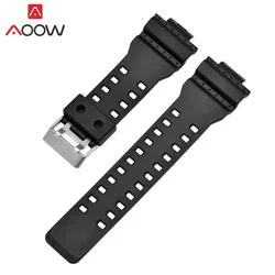 Elegant 16mm Resin Sports Watchband with Gold Buckle - Waterproof Replacement Bracelet - 16mm (Matte black)