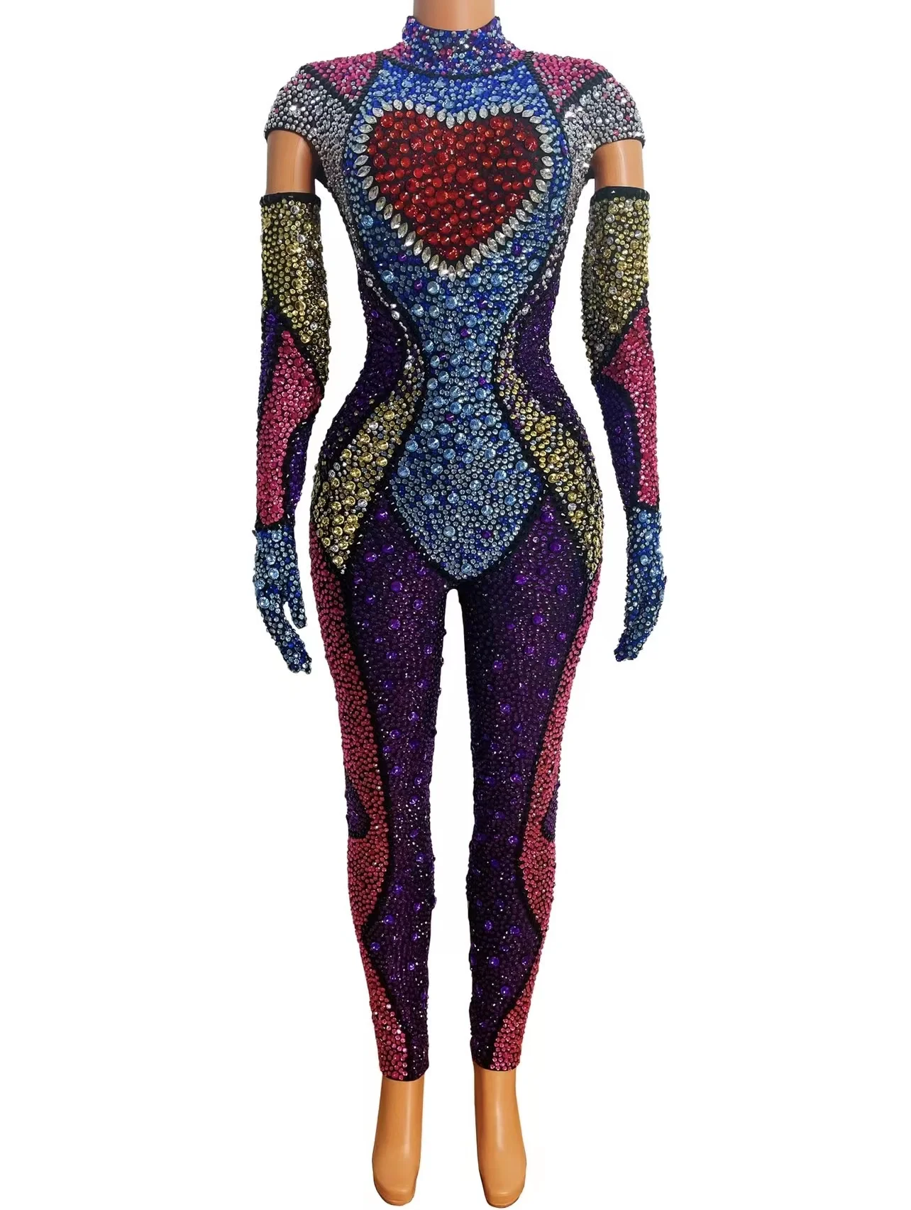 Rhinestones Jumpsuit Rompers Costume for Celebrate Evening Birthday Performance Dance Dress Women Jumpsuit Rhinestones Dress Women Costume Set Women Dance Costume Stage Performance Costume Sexy Evening Dress
