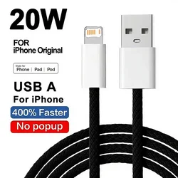 High - Speed 20W USB Fast Charging Nylon Braided Cable for iPhone - Quick Charge & Durable USB Data Cable (Black)