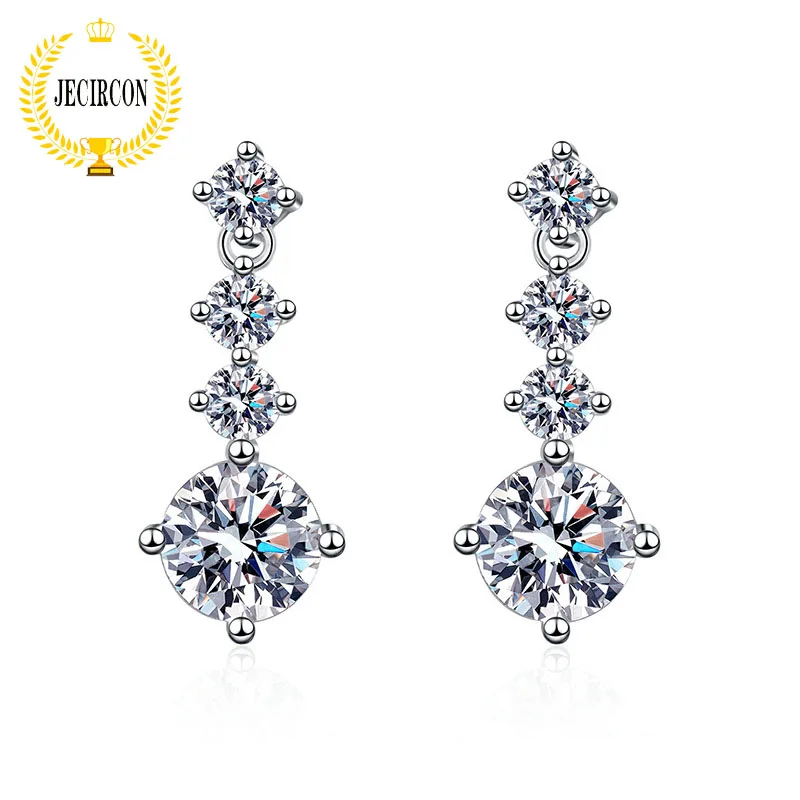 

JECIRCON Genuine 1 Carat Moissanite Drop Earrings for Women Korean Style Tassel 4 Claws s925 Sterling Silver Ear Jewelry Gifts