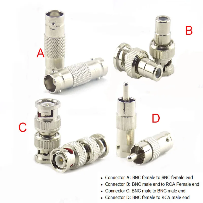 

2/5/10Pcs BNC Female Connector to Female BNC Male to Male RCA Female BNC Female to RCA Male Adapter Plug for System CCTV Camera