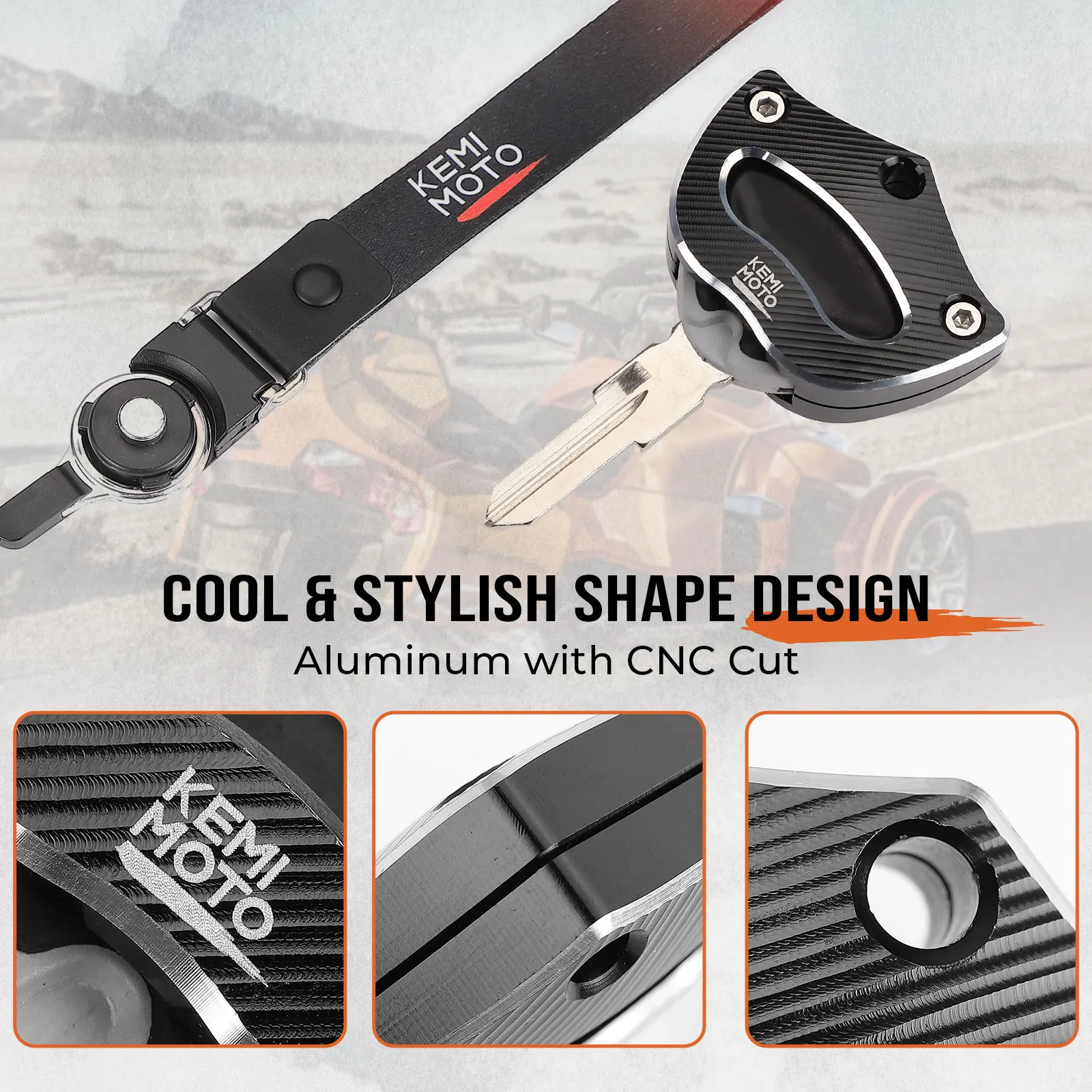KEMIMOTO On-Road-Schlüsselhalter mit Umhängeband, kompatibel mit Can-Am Spyder RS RTS RT ST STS F3 2014–2023, schwarzer Kunststoff, Aluminium – Detail 7